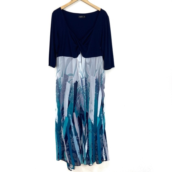 Igigi Maxi Blue Maxi Dress Twist Front‎ 3/4 Sleeves Women’s Plus Sz 18 / 20 - Picture 1 of 6